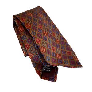 The Andover Shop 100% Silk Tie Made in England Multicolor Geometric Diamond